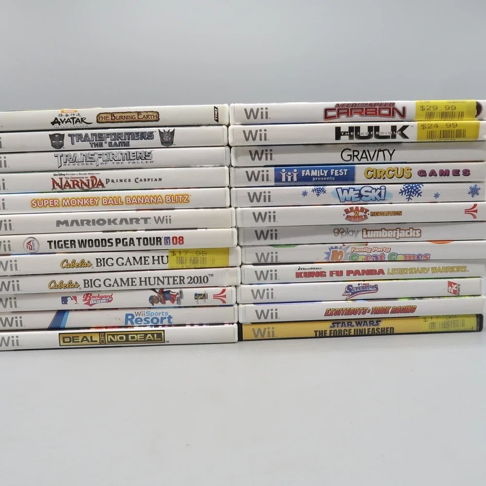 Nintendo Wii Games lot of 24 Narnia Transformers Hulk Avatar Cabalas  lumberjack